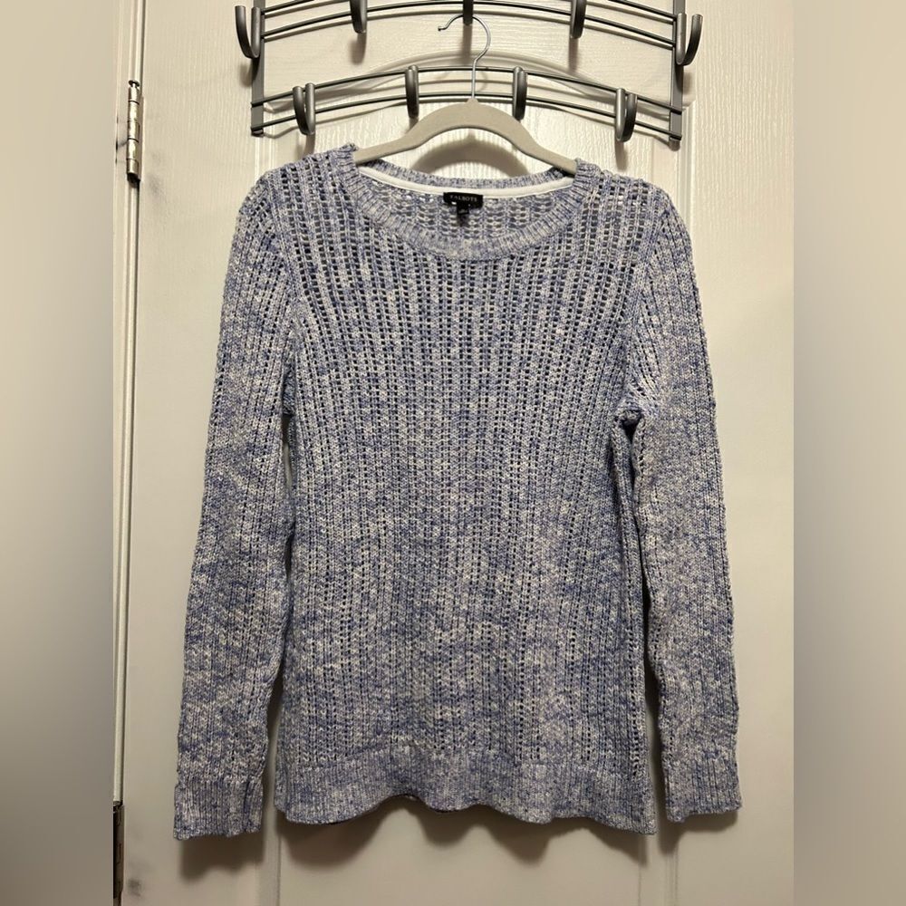 Talbots open knit chunky knit sweater women’s medium blue‎ ivory